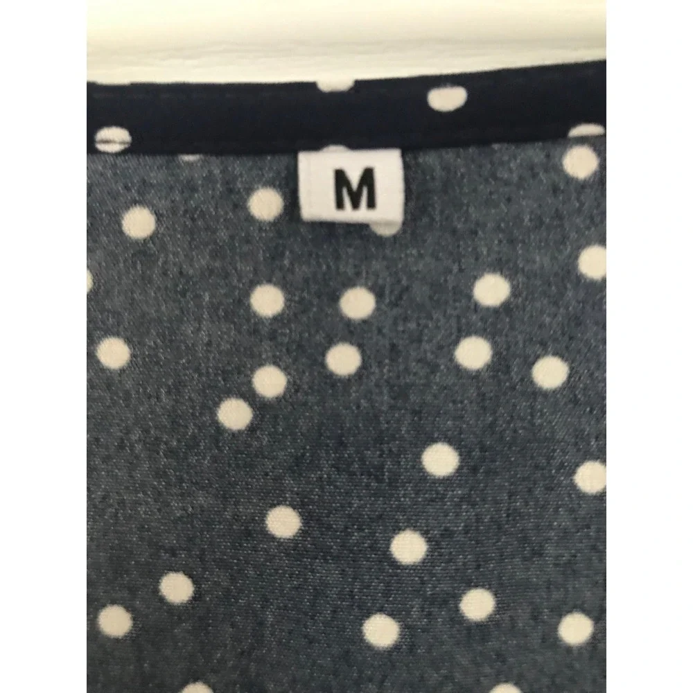 Navy Blue Polka Dot Tiered V Neck Long Sleeve‎ Mini Dress Women's Size M
